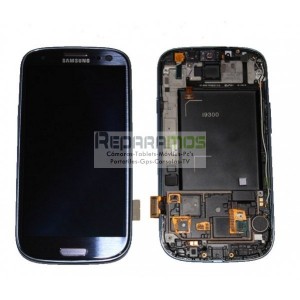 Pantalla digitalizadora, display, ventana táctil Pebble azul y carcasa frontal de Samsung Galaxy S3, SIII i9300